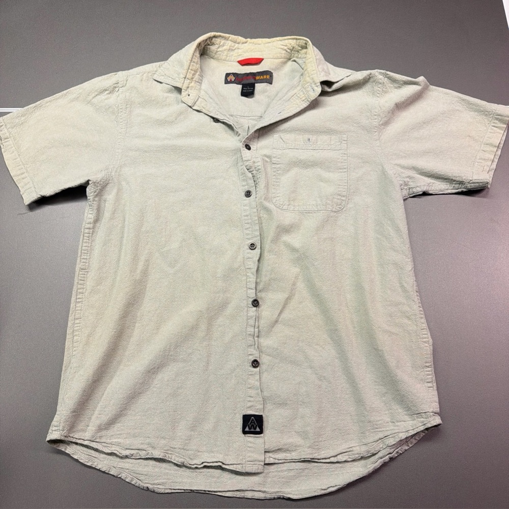 AmericaWare Men's Casual Button-Down Shirt L Beige Cotton Short Sleeve‎